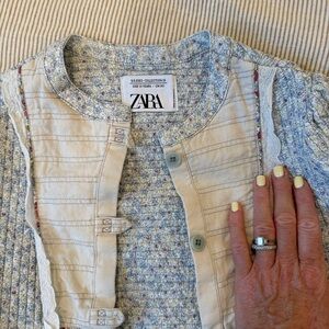 Zara Kids Limited Edition Collection Cream and Blue Textured Jacket